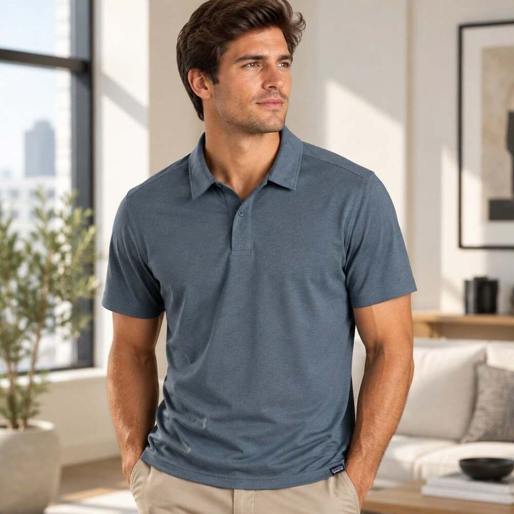 Patagonia Capilene Cool Trail Polo Size L Blue Performance Shirt